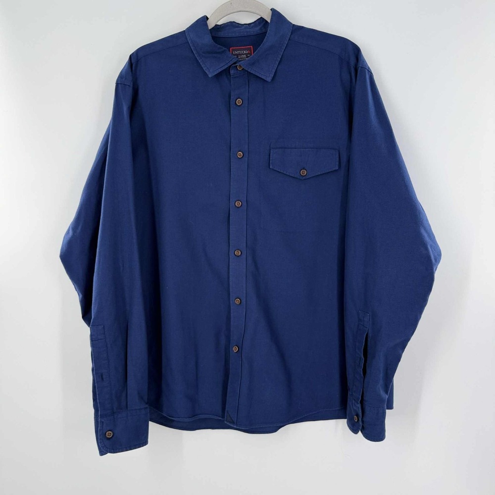 UnTuckit Men's Button Up Shirt Size XL Long Sleeve Blue Cotton Casual TBT